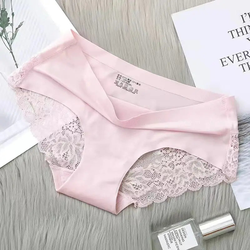 New ice silk lace panties for women mid-waist seamless cotton crotch skin-friendly large size sexy breathable ultra-thin young ladies briefs for women Alice Thong
