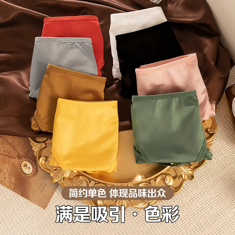 New lace breathable sexy satin women's triangle briefs semi-transparent luxury high-end pure cotton crotch panties for women Alice Thong