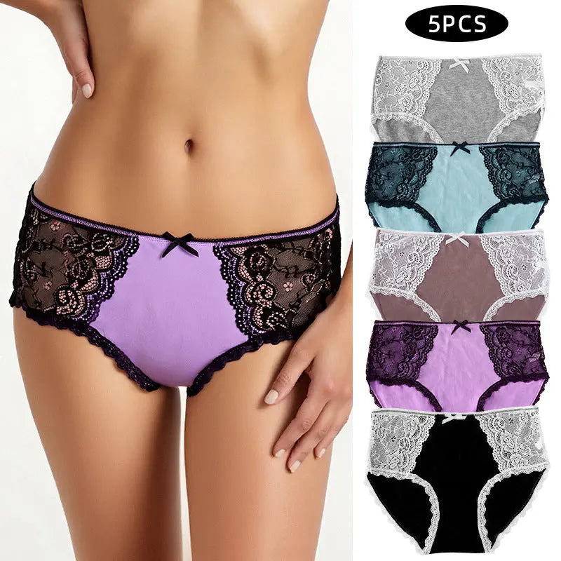 New lace underwear women's sexy mid-waist comfortable cotton crotch large size breathable briefs Alice Thong