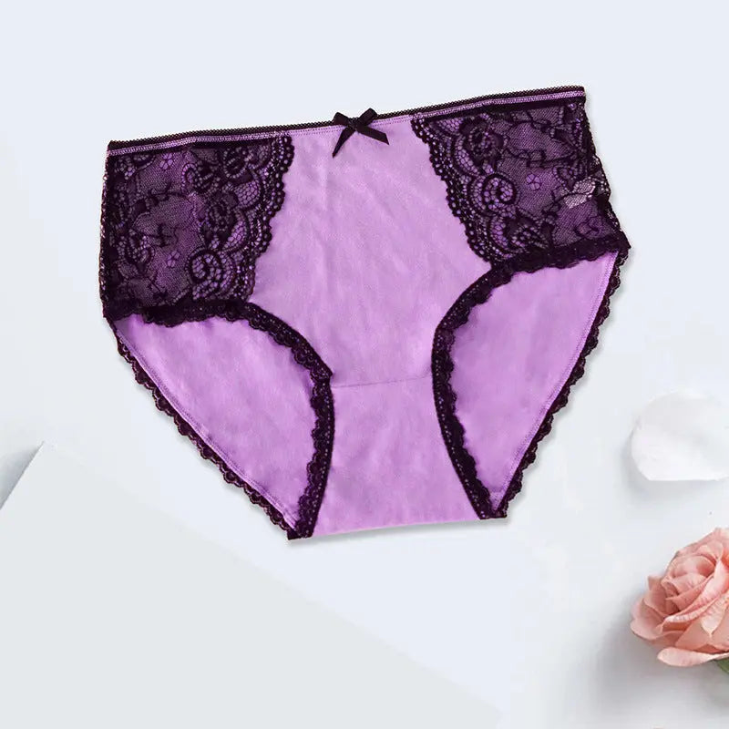 New lace underwear women's sexy mid-waist comfortable cotton crotch large size breathable briefs Alice Thong