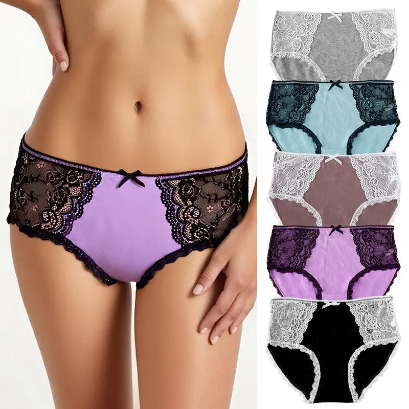 New lace underwear women's sexy mid-waist comfortable cotton crotch large size breathable briefs Alice Thong
