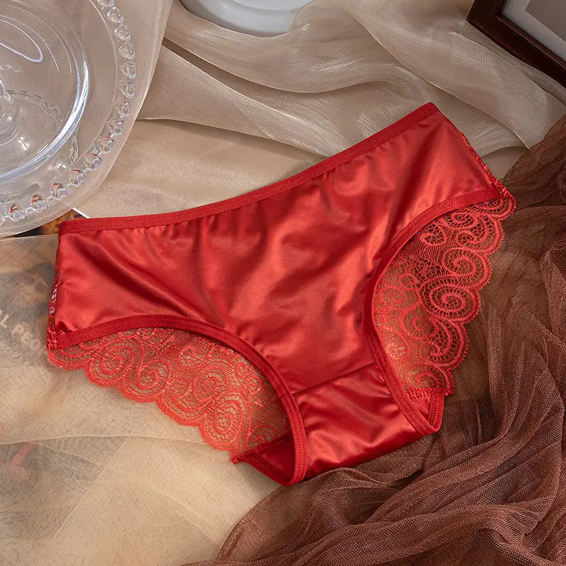 New sexy hollow thin strap cross women's underwear comfortable breathable lace satin stitching women's briefs Alice Thong