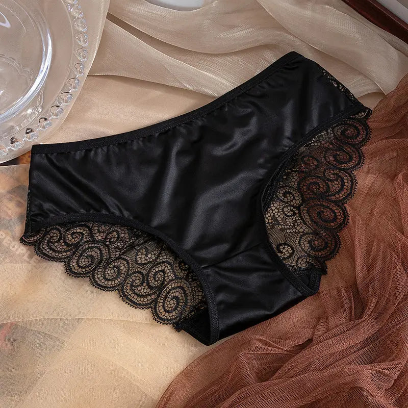 New sexy hollow thin strap cross women's underwear comfortable breathable lace satin stitching women's briefs Alice Thong