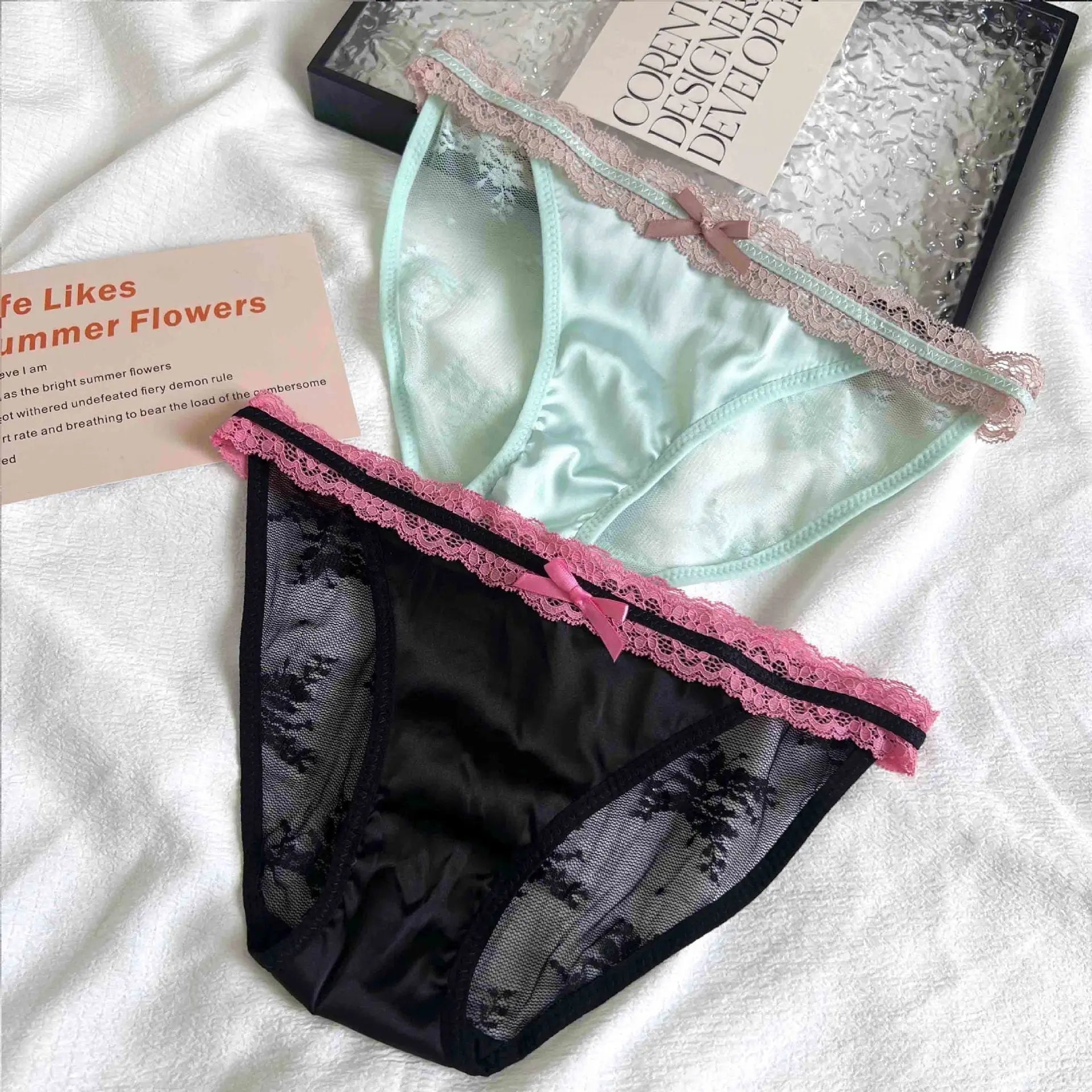 New style French hot girl satin low waist lace bow pure desire panties women's briefs pure cotton crotch temptation
