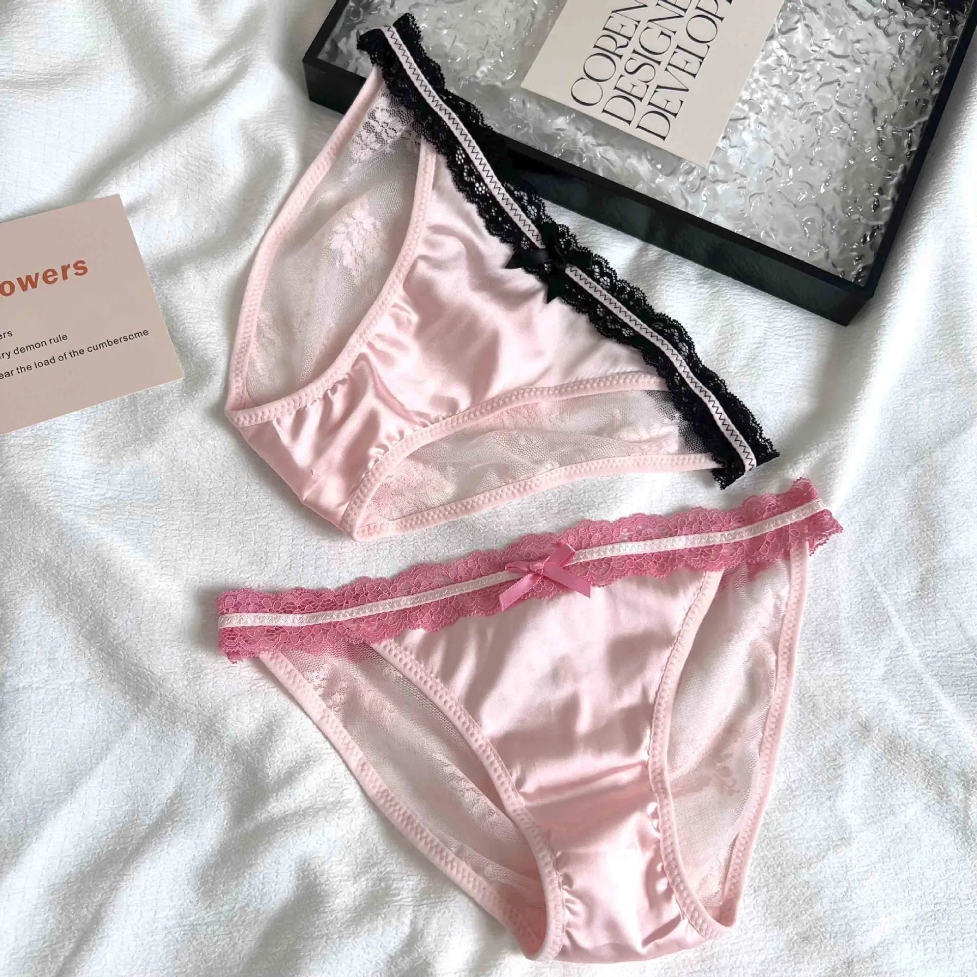 New style French hot girl satin low waist lace bow pure desire panties women's briefs pure cotton crotch temptation