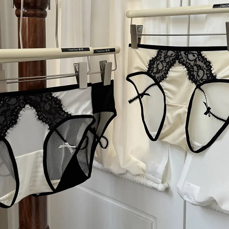 New style light luxury sexy lace panties women's satin mesh briefs low waist hollow pure desire girl panties Alice Thong