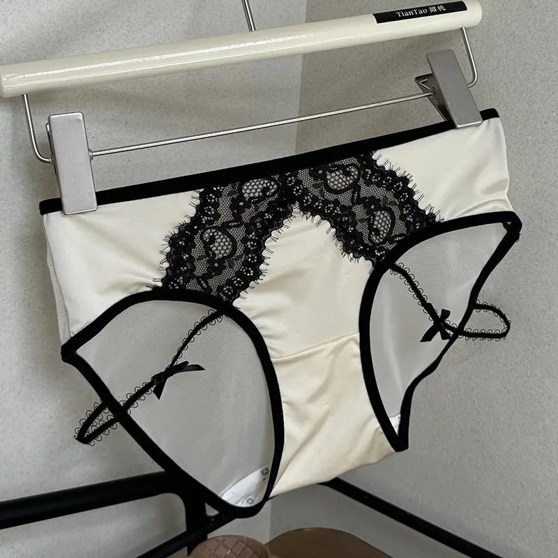 New style light luxury sexy lace panties women's satin mesh briefs low waist hollow pure desire girl panties Alice Thong