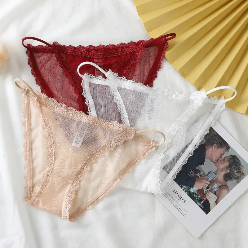 New style underwear for women, sexy lace pure cotton crotch, sexy thin straps, low waist, summer thin mesh mood briefs Alice Thong