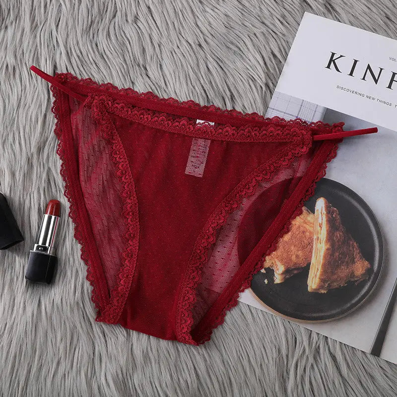 New style underwear for women, sexy lace pure cotton crotch, sexy thin straps, low waist, summer thin mesh mood briefs Alice Thong