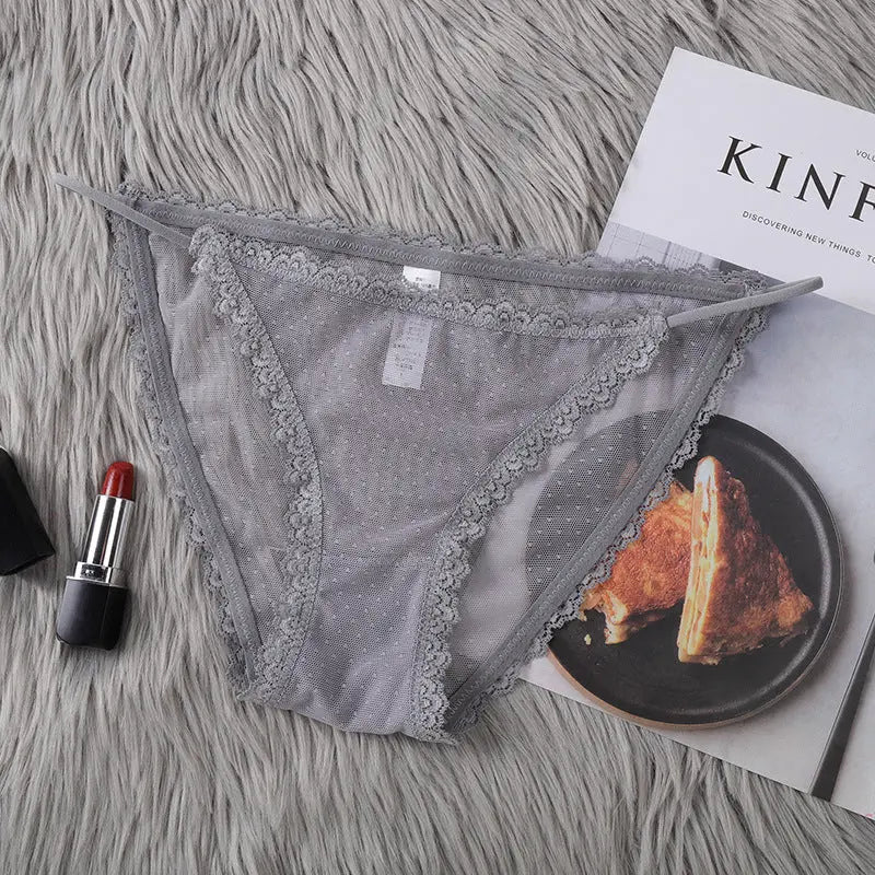 New style underwear for women, sexy lace pure cotton crotch, sexy thin straps, low waist, summer thin mesh mood briefs Alice Thong