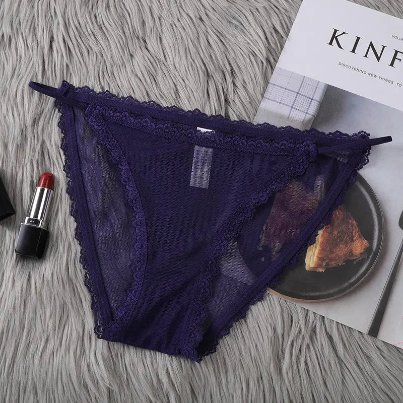 New style underwear for women, sexy lace pure cotton crotch, sexy thin straps, low waist, summer thin mesh mood briefs Alice Thong