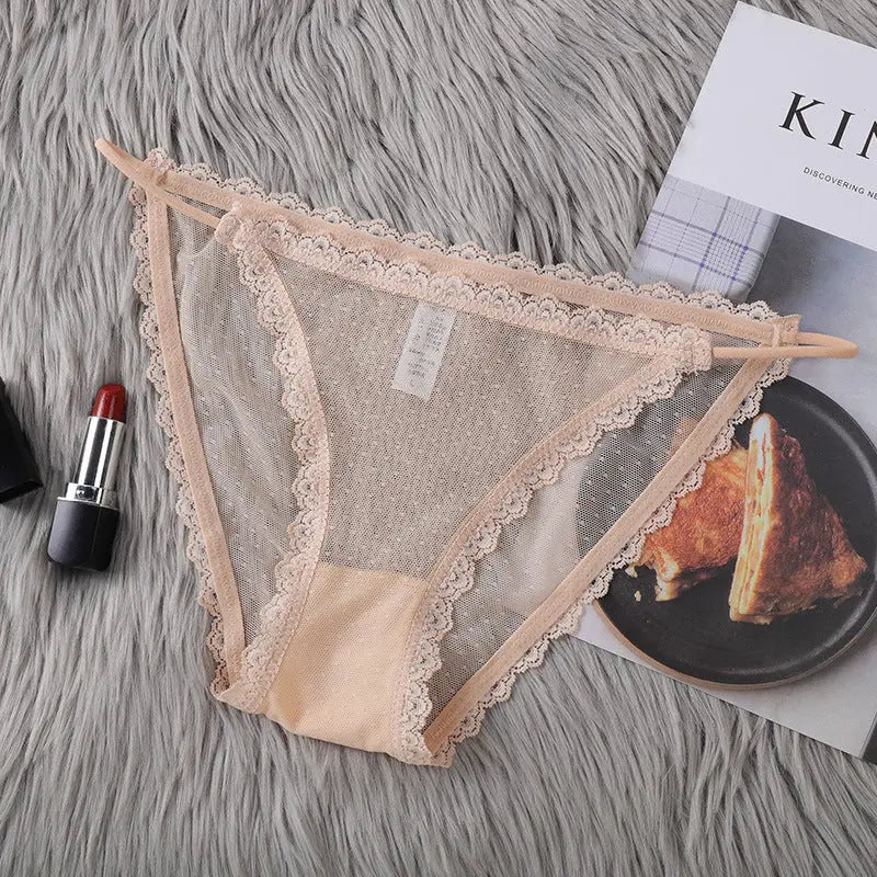 New style underwear for women, sexy lace pure cotton crotch, sexy thin straps, low waist, summer thin mesh mood briefs Alice Thong