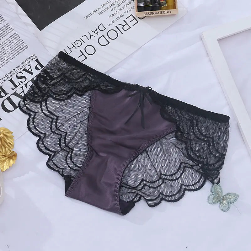 NewSexy European Lace Underwear Silk Satin Net Transparent Playful Polka Dot 气质 Summer Women's Triangle Panties Alice Thong