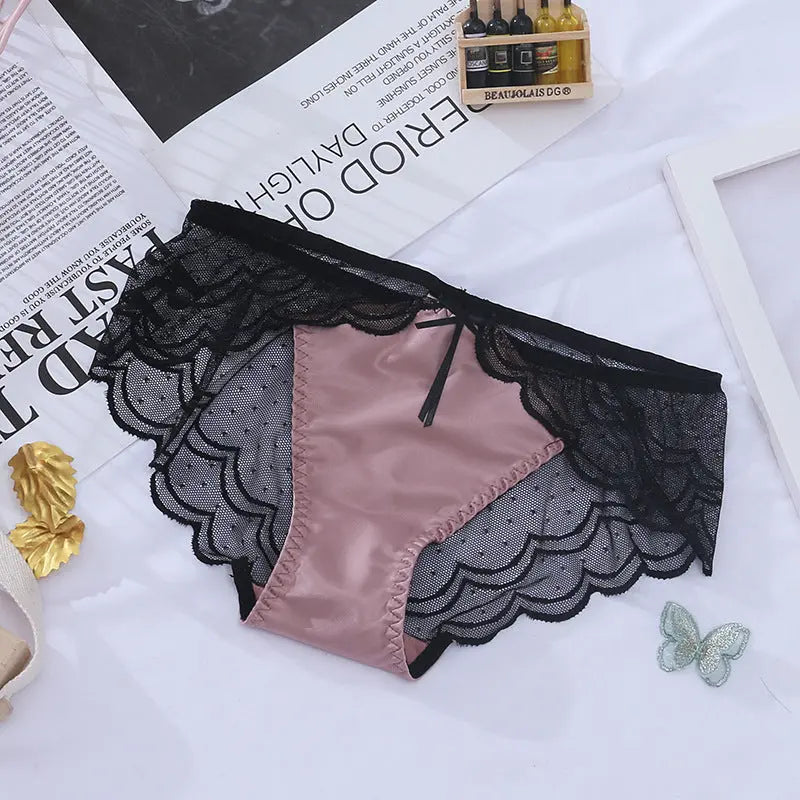 NewSexy European Lace Underwear Silk Satin Net Transparent Playful Polka Dot 气质 Summer Women's Triangle Panties Alice Thong