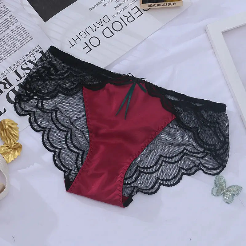NewSexy European Lace Underwear Silk Satin Net Transparent Playful Polka Dot 气质 Summer Women's Triangle Panties Alice Thong