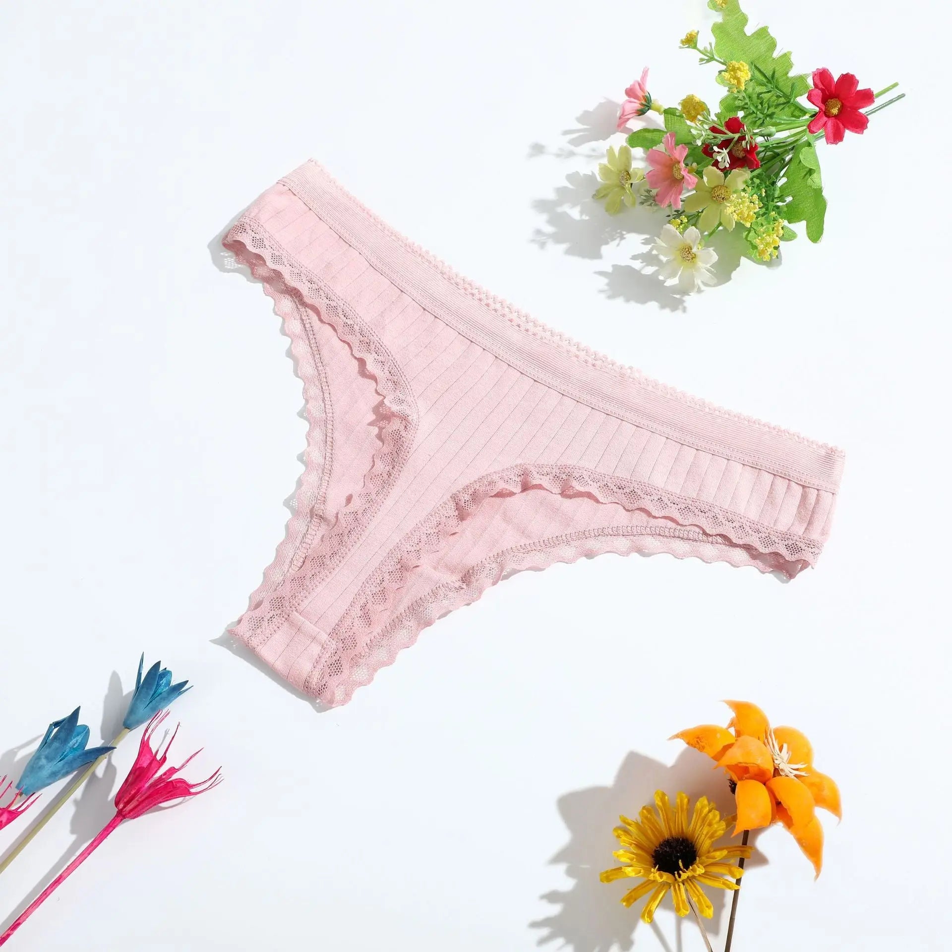 New European and American low-rise thong, girls' ironing beaded pure cotton underwear, lace lace women's T-shaped pants - Alice Thong