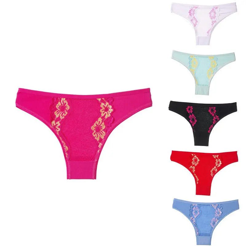 Women's panties pure cotton sexy low waist seamless thong girls hip lift embroidered T-word panties panties - Alice Thong