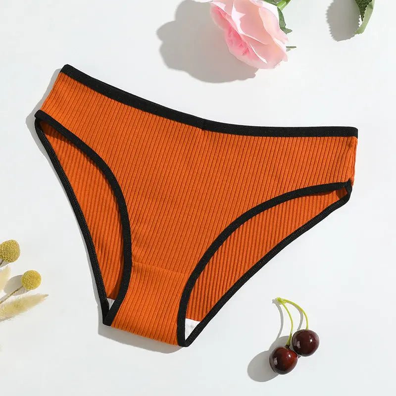 New pure cotton threaded women's briefs solid color low waist hip lift breathable double-layer girls' underwear - Alice Thong