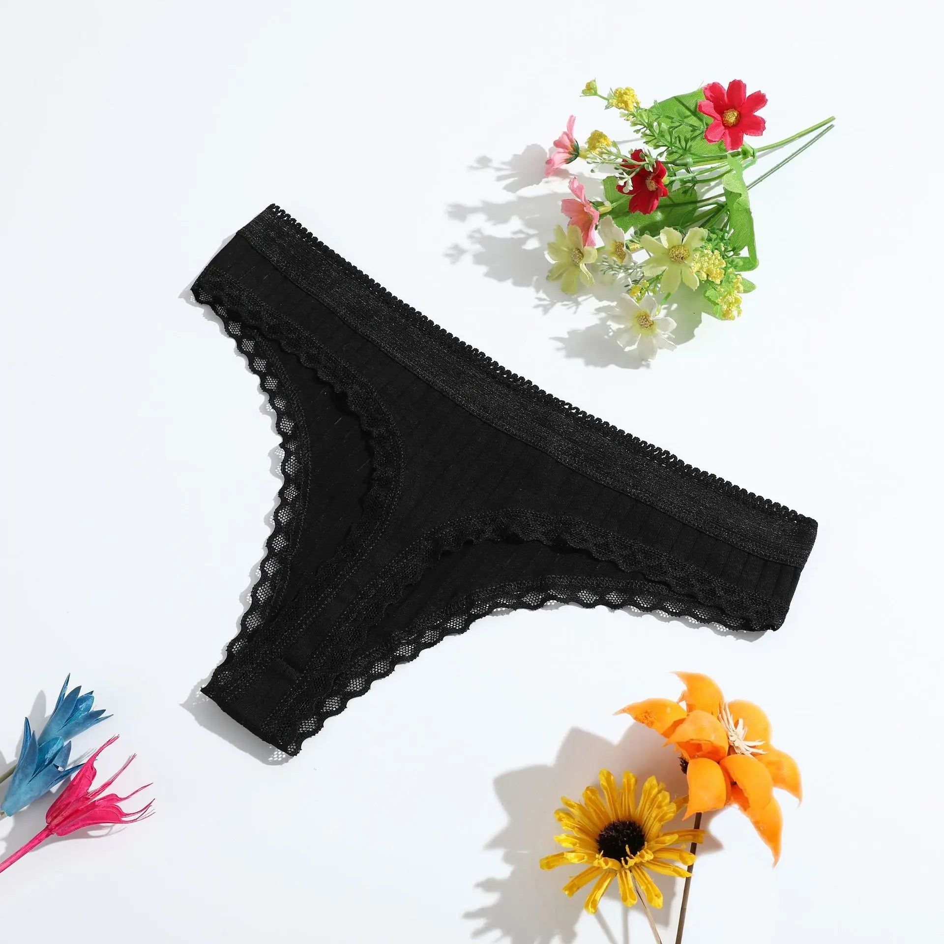 New European and American low-rise thong, girls' ironing beaded pure cotton underwear, lace lace women's T-shaped pants - Alice Thong