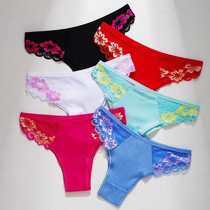 Pure cotton women's underwear seamless thong sexy lace splicing pure cotton underwear women's European and American large size T pants - Alice Thong
