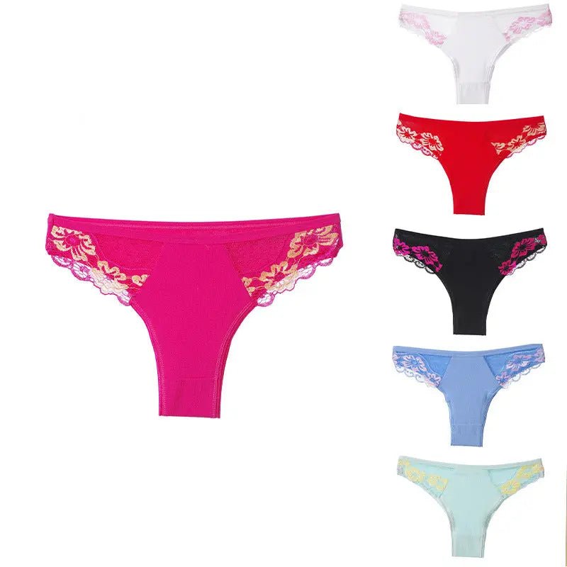 Pure cotton women's underwear seamless thong sexy lace splicing pure cotton underwear women's European and American large size T pants - Alice Thong