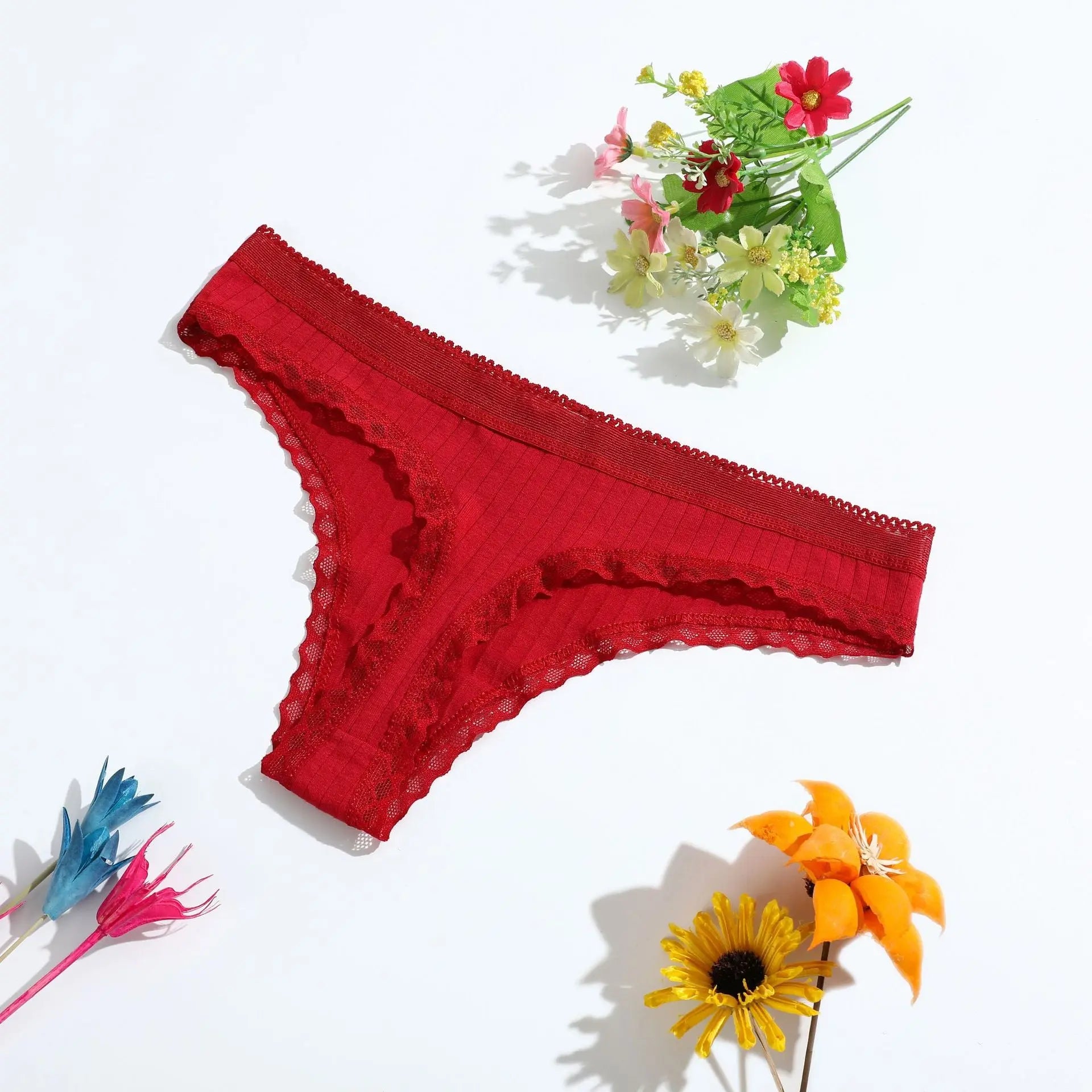 New European and American low-rise thong, girls' ironing beaded pure cotton underwear, lace lace women's T-shaped pants - Alice Thong