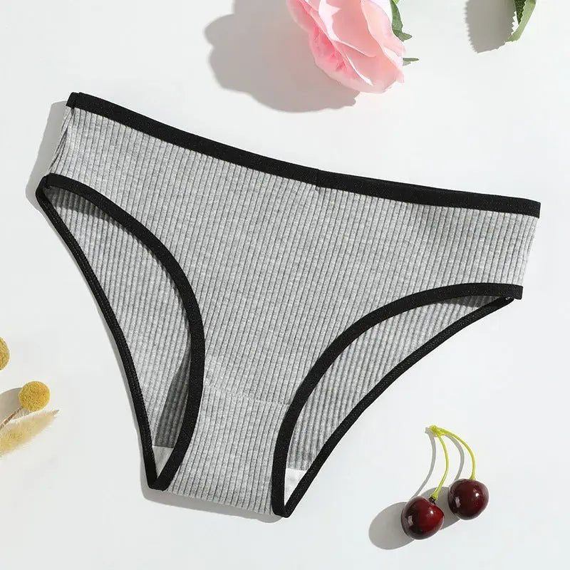New pure cotton threaded women's briefs solid color low waist hip lift breathable double-layer girls' underwear - Alice Thong