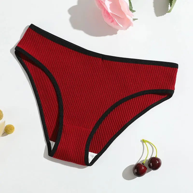 New pure cotton threaded women's briefs solid color low waist hip lift breathable double-layer girls' underwear - Alice Thong