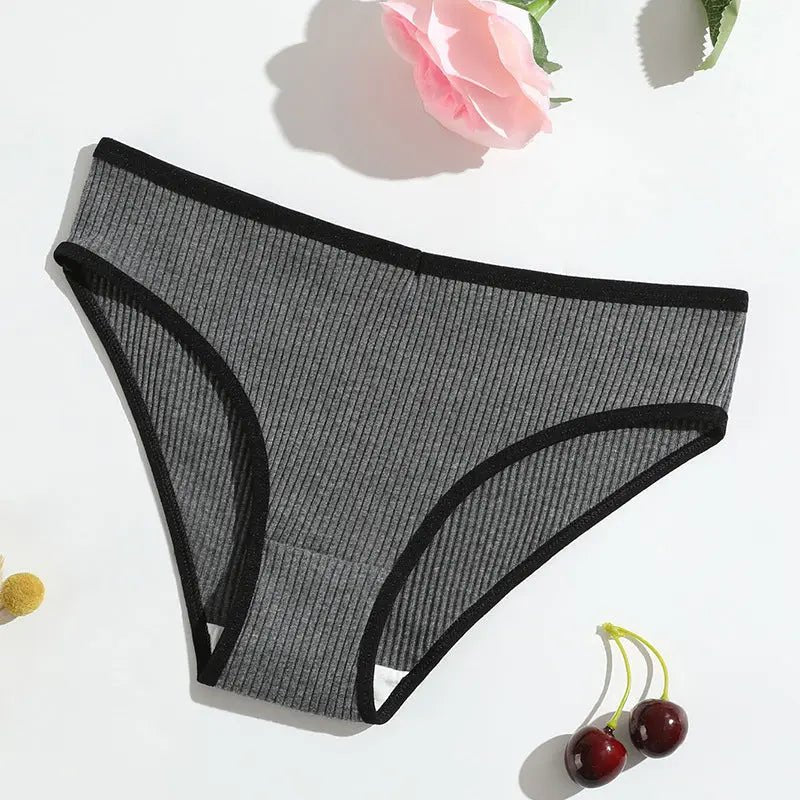 New pure cotton threaded women's briefs solid color low waist hip lift breathable double-layer girls' underwear - Alice Thong
