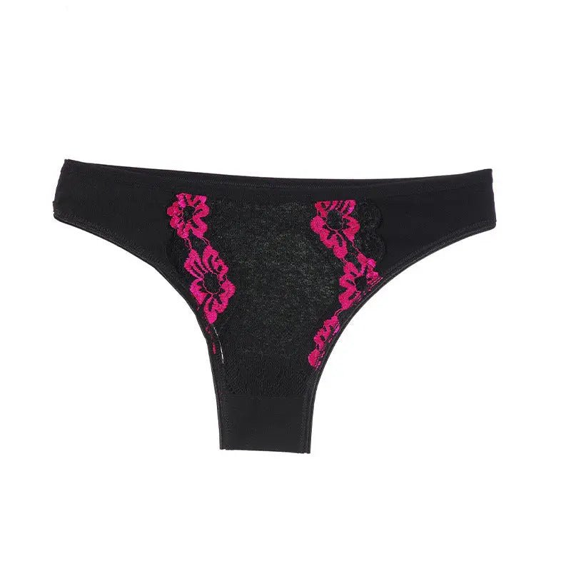 Women's panties pure cotton sexy low waist seamless thong girls hip lift embroidered T-word panties panties - Alice Thong