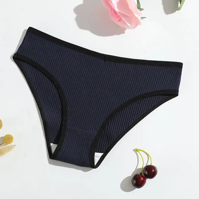 New pure cotton threaded women's briefs solid color low waist hip lift breathable double-layer girls' underwear - Alice Thong