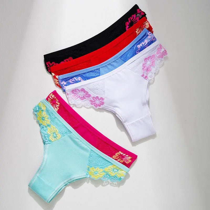 Pure cotton women's underwear seamless thong sexy lace splicing pure cotton underwear women's European and American large size T pants - Alice Thong
