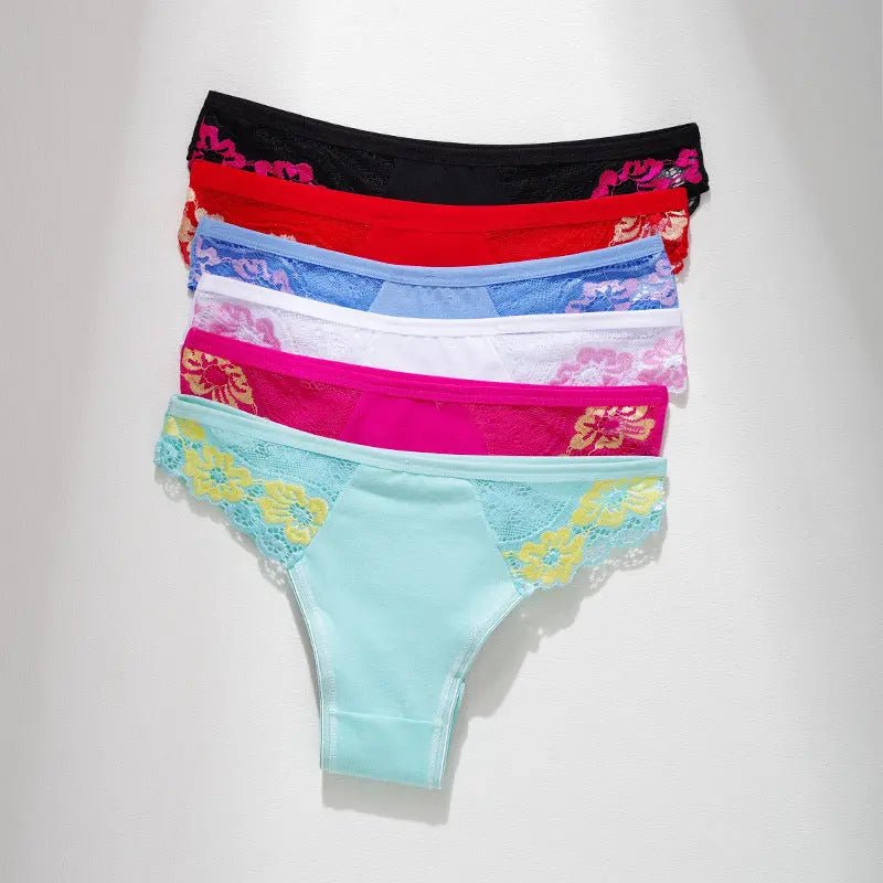 Pure cotton women's underwear seamless thong sexy lace splicing pure cotton underwear women's European and American large size T pants - Alice Thong