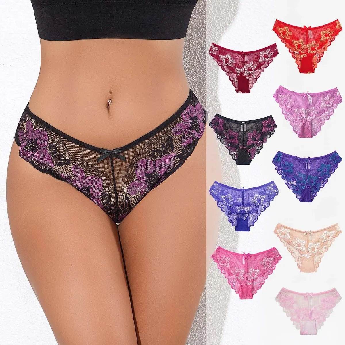 New style lace panties hollow mesh low waist women's briefs lace edge - Alice Thong
