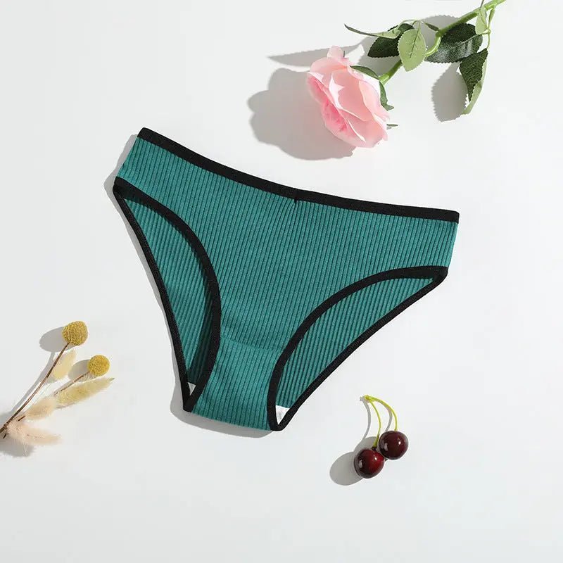 New pure cotton threaded women's briefs solid color low waist hip lift breathable double-layer girls' underwear - Alice Thong