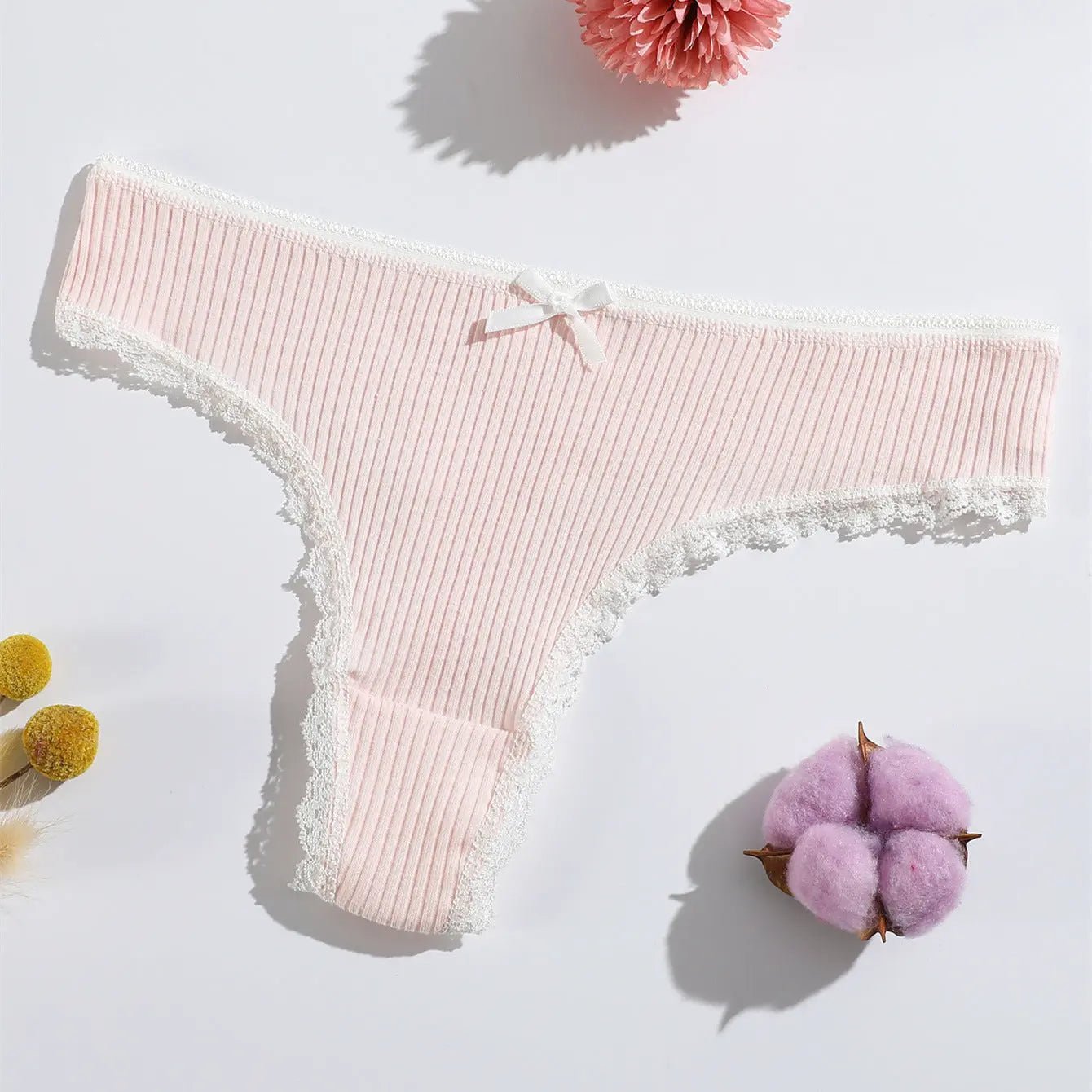 New G-panties girls lace belly threaded thongs women's low waist breathable pure cotton T-pants - Alice Thong