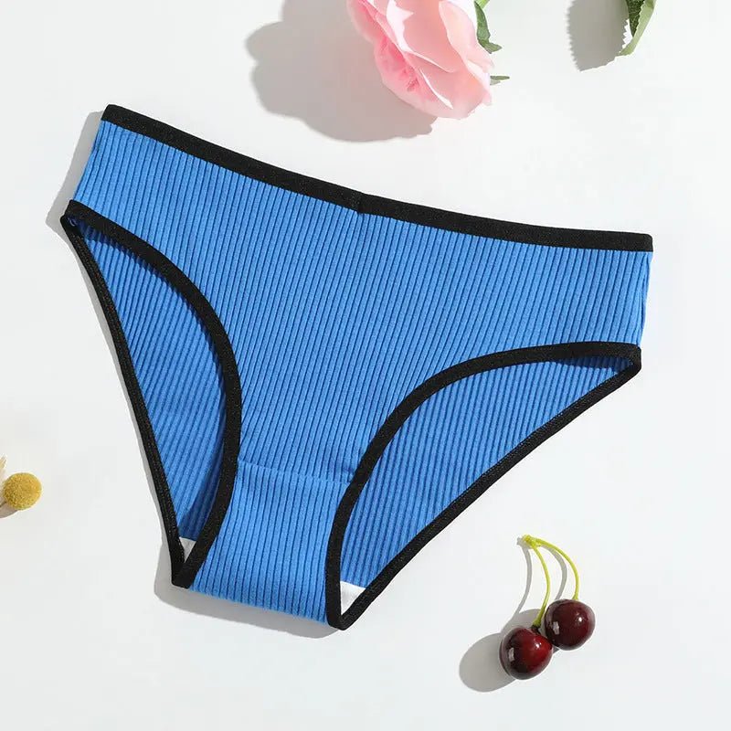 New pure cotton threaded women's briefs solid color low waist hip lift breathable double-layer girls' underwear - Alice Thong