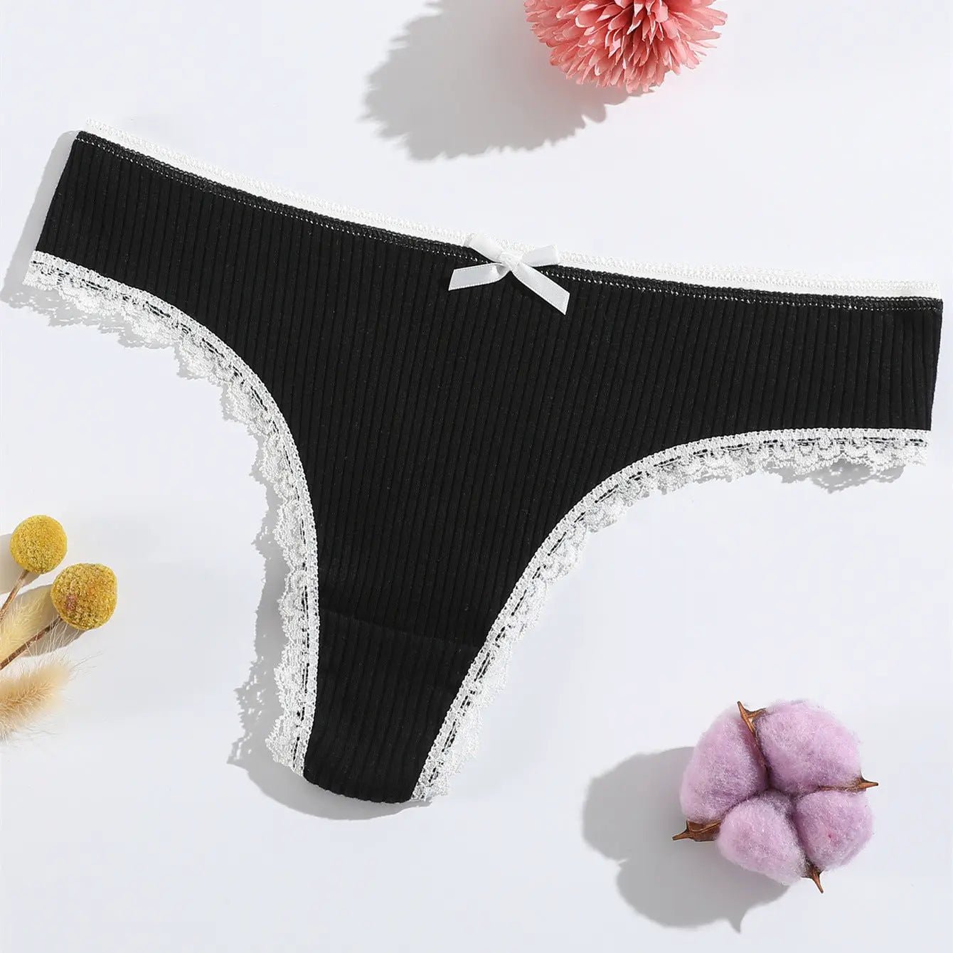 New G-panties girls lace belly threaded thongs women's low waist breathable pure cotton T-pants - Alice Thong