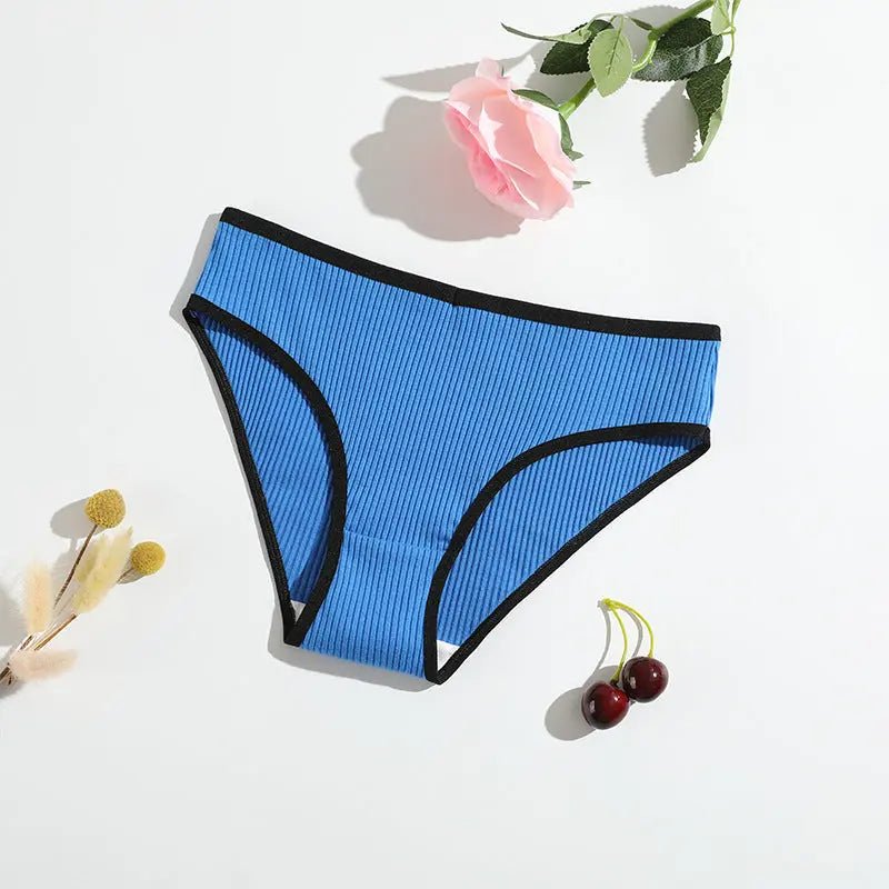 New pure cotton threaded women's briefs solid color low waist hip lift breathable double-layer girls' underwear - Alice Thong