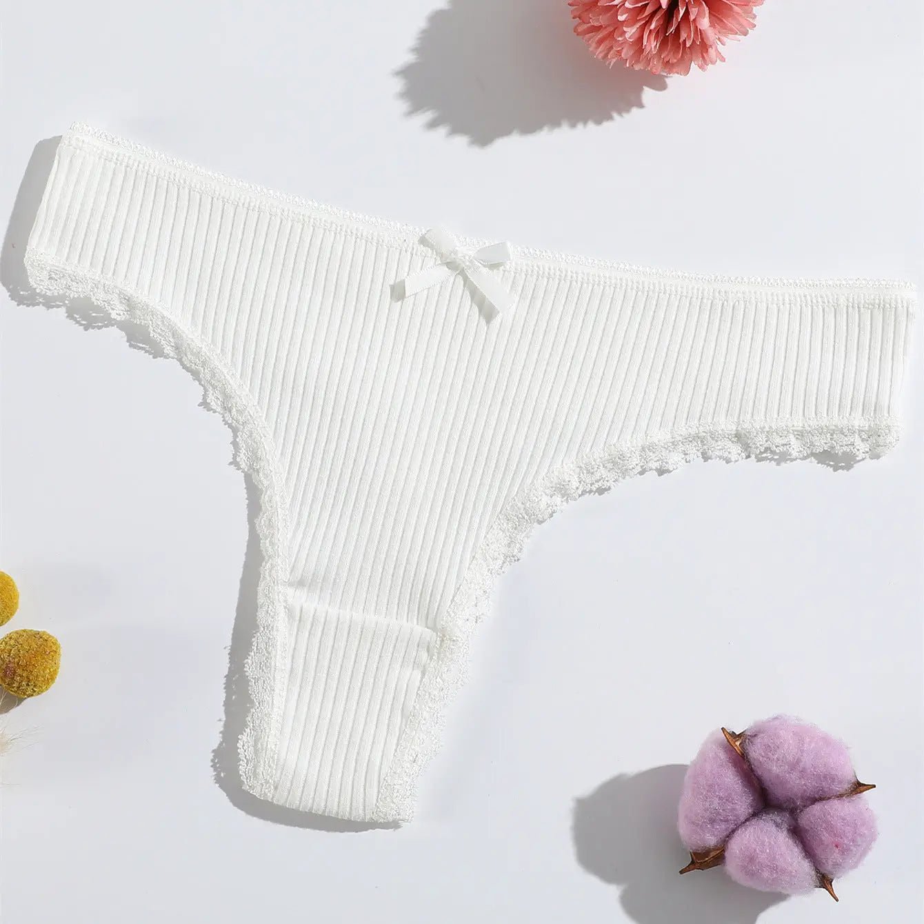 New G-panties girls lace belly threaded thongs women's low waist breathable pure cotton T-pants - Alice Thong