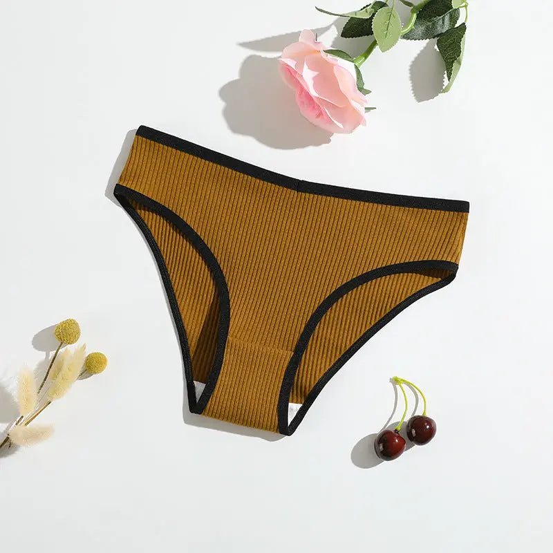 New pure cotton threaded women's briefs solid color low waist hip lift breathable double-layer girls' underwear - Alice Thong