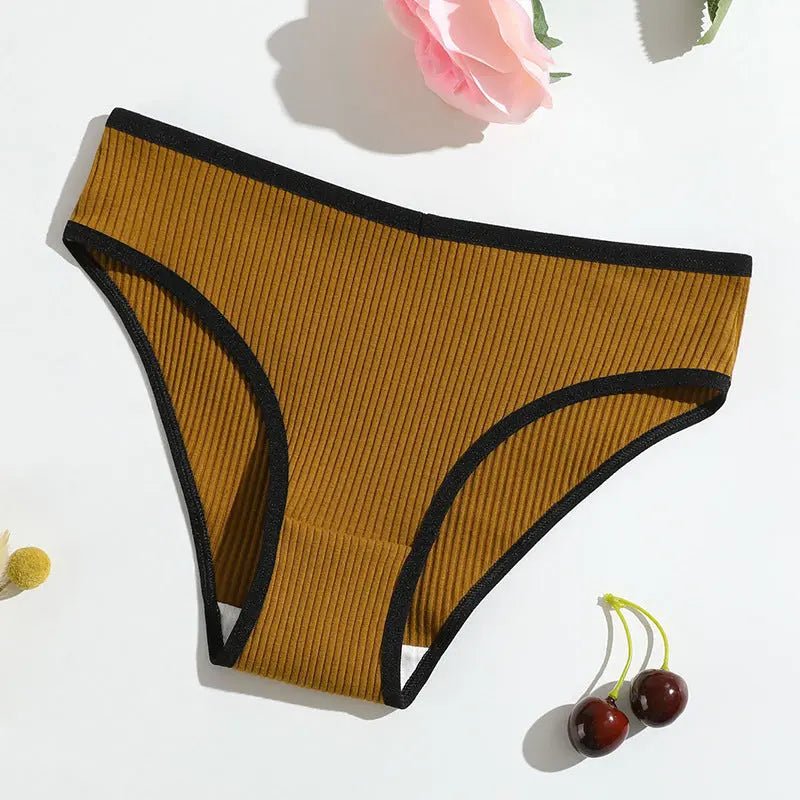 New pure cotton threaded women's briefs solid color low waist hip lift breathable double-layer girls' underwear - Alice Thong