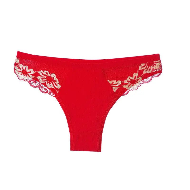 Pure cotton women's underwear seamless thong sexy lace splicing pure cotton underwear women's European and American large size T pants - Alice Thong