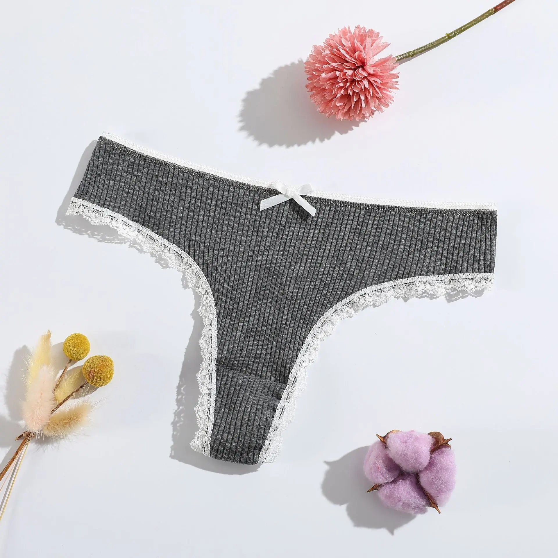 New G-panties girls lace belly threaded thongs women's low waist breathable pure cotton T-pants - Alice Thong
