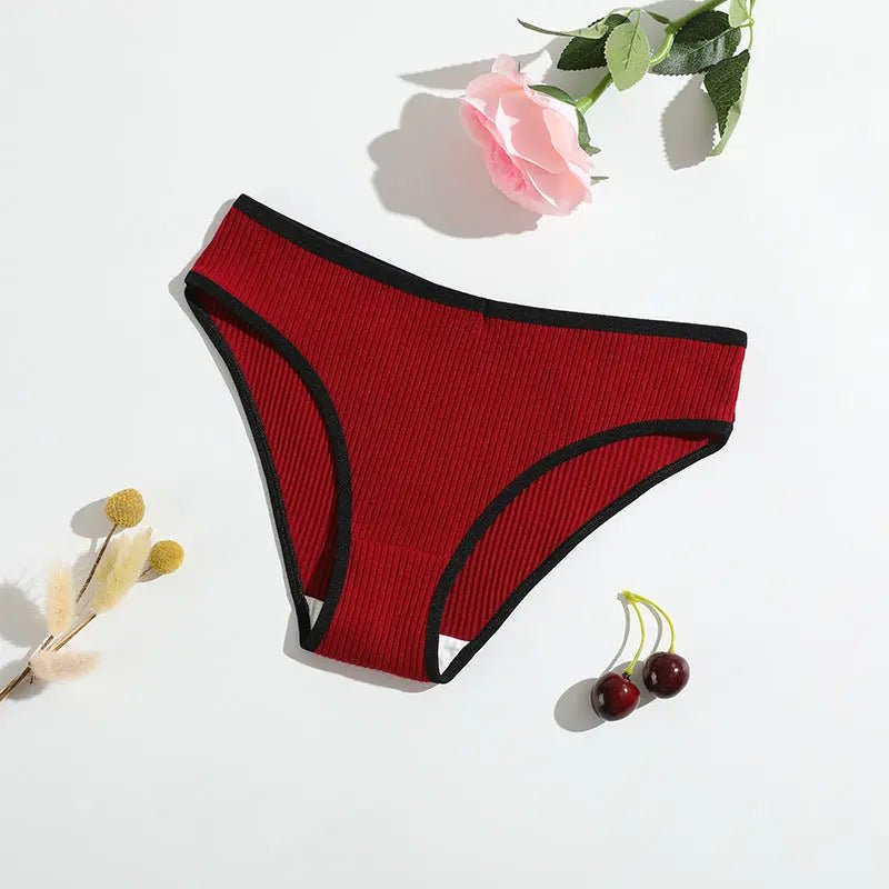New pure cotton threaded women's briefs solid color low waist hip lift breathable double-layer girls' underwear - Alice Thong