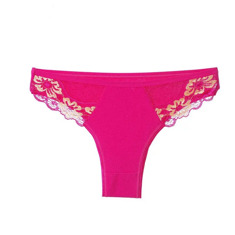 Pure cotton women's underwear seamless thong sexy lace splicing pure cotton underwear women's European and American large size T pants - Alice Thong