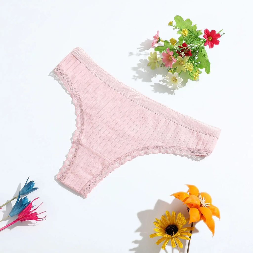 New European and American low-rise thong, girls' ironing beaded pure cotton underwear, lace lace women's T-shaped pants - Alice Thong