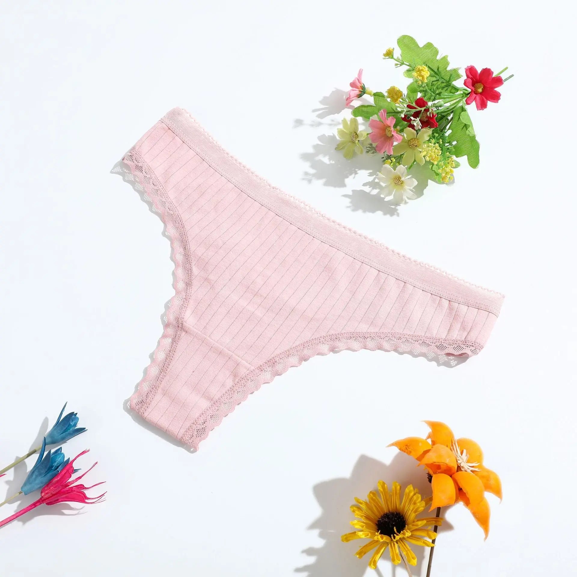 New European and American low-rise thong, girls' ironing beaded pure cotton underwear, lace lace women's T-shaped pants - Alice Thong
