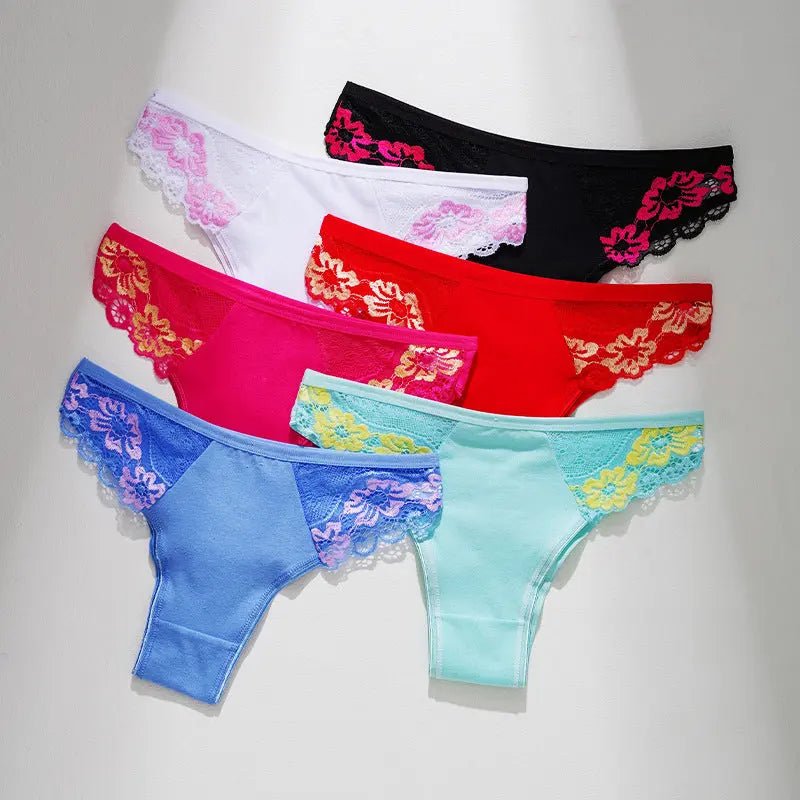 Pure cotton women's underwear seamless thong sexy lace splicing pure cotton underwear women's European and American large size T pants - Alice Thong