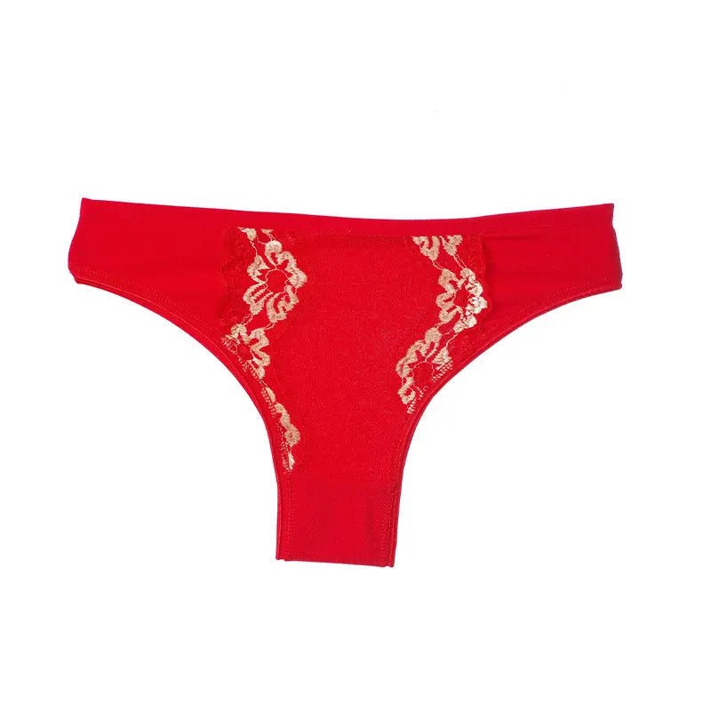 Women's panties pure cotton sexy low waist seamless thong girls hip lift embroidered T-word panties panties - Alice Thong